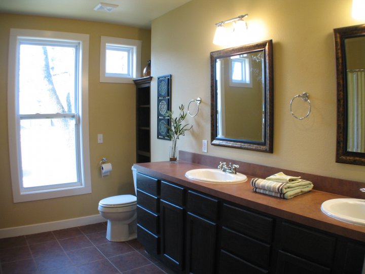 This bathroom was expanded to allow ease of sharing between two bedrooms.